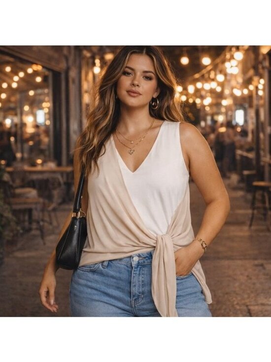 Bailey 44 Tops - NWT Bailey 44 Side Tie Top Draped V Neck XL Neutral Quiet Luxury Fairy Chic